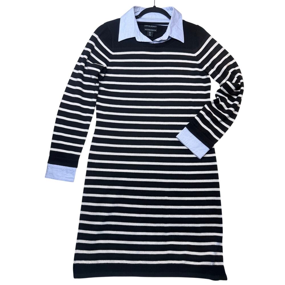Cynthia Rowley 100% Extra Fine Merino Wool Sweater Dress Sz M Preppy Academia